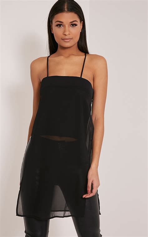 black sheer camisole|relaxed black camisole tops.